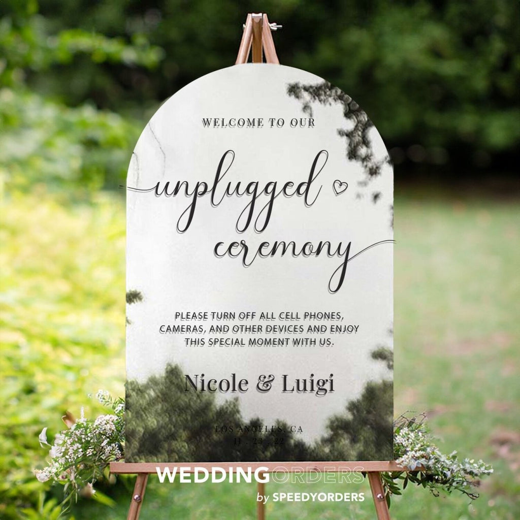 Unplugged Wedding Ceremony Sign, Gold Mirror Wedding Sign - SpeedyOrders