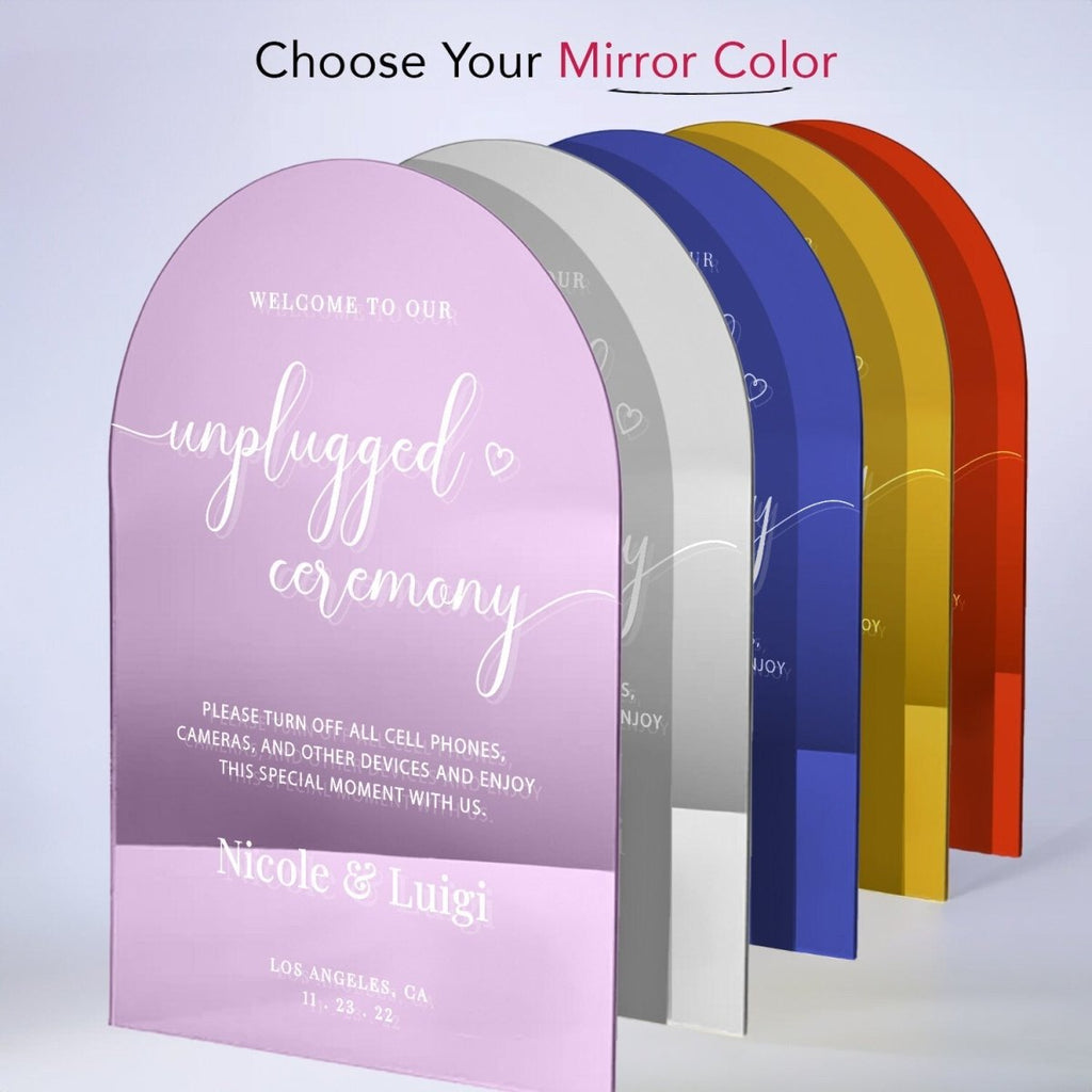 Unplugged Wedding Ceremony Sign, Gold Mirror Wedding Sign - SpeedyOrders