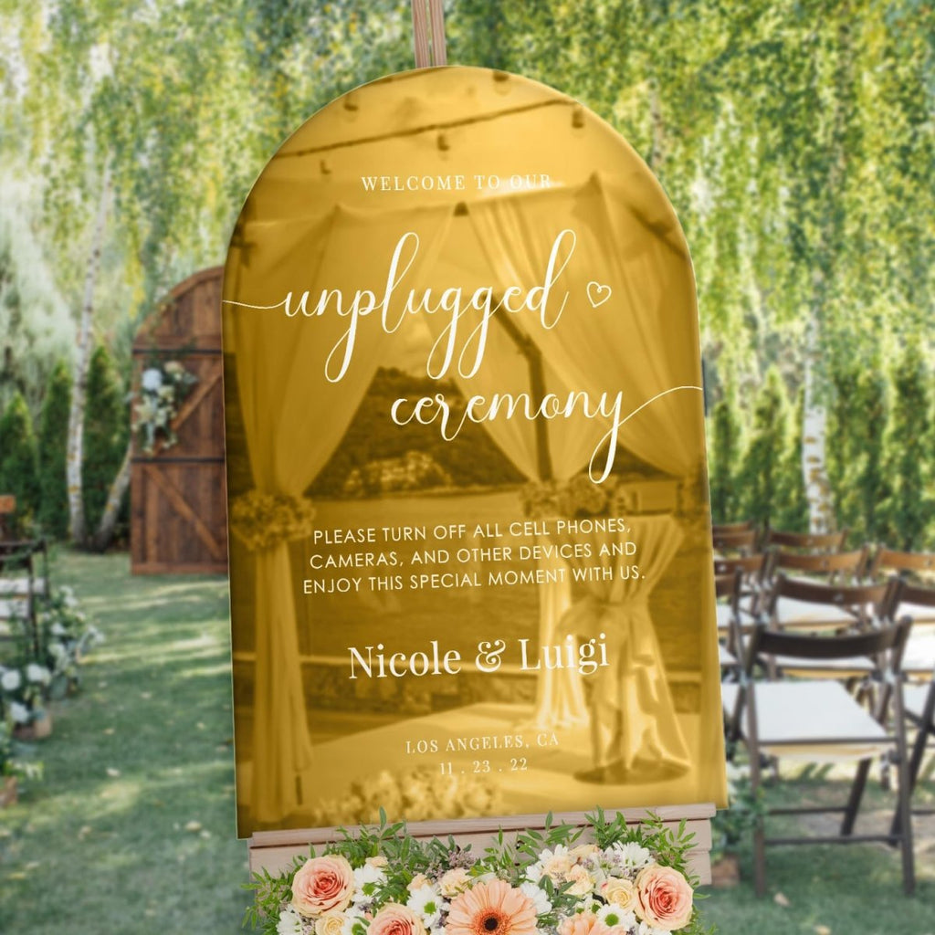 Unplugged Wedding Ceremony Sign, Gold Mirror Wedding Sign - SpeedyOrders