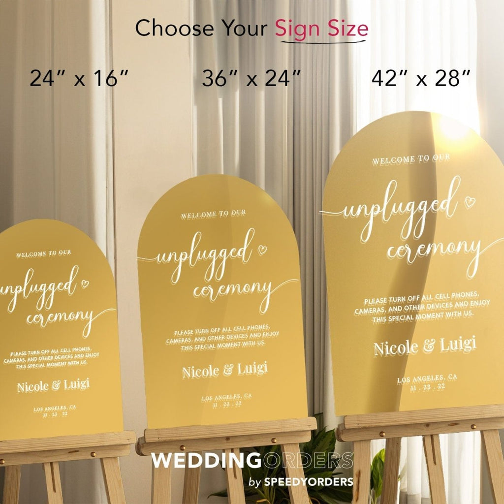 Unplugged Wedding Ceremony Sign, Gold Mirror Wedding Sign - SpeedyOrders