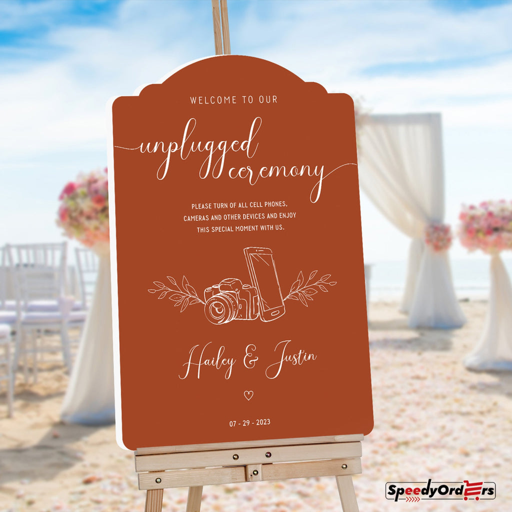 Unplugged Wedding Ceremony Sign, Terracotta Wedding Sign - SpeedyOrders