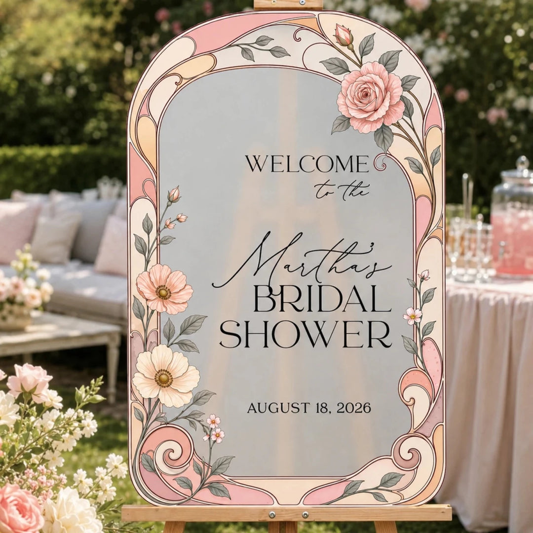 Vintage Blush Rose Art Nouveau Bridal Shower Welcome Sign — Arch Floral - SpeedyOrders