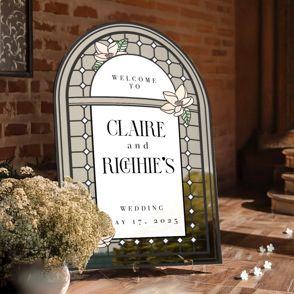 Vintage Wedding Sign - Customizable in PVC, Clear Acrylic, Frosted Acrylic, & Mirror Acrylic - SpeedyOrders