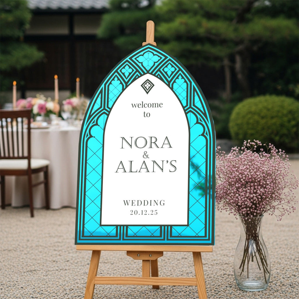 Vintage Wedding Sign, Stained Glass Wedding Welcome Sign, Sage Green Mirror Or Acrylic Wedding Entrance Sign - SpeedyOrders