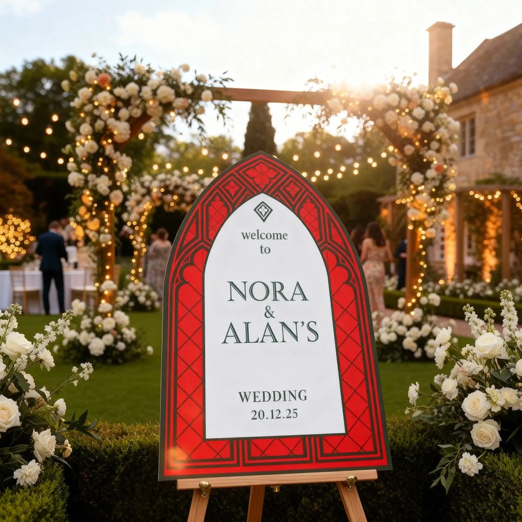 Vintage Wedding Sign, Stained Glass Wedding Welcome Sign, Sage Green Mirror Or Acrylic Wedding Entrance Sign - SpeedyOrders