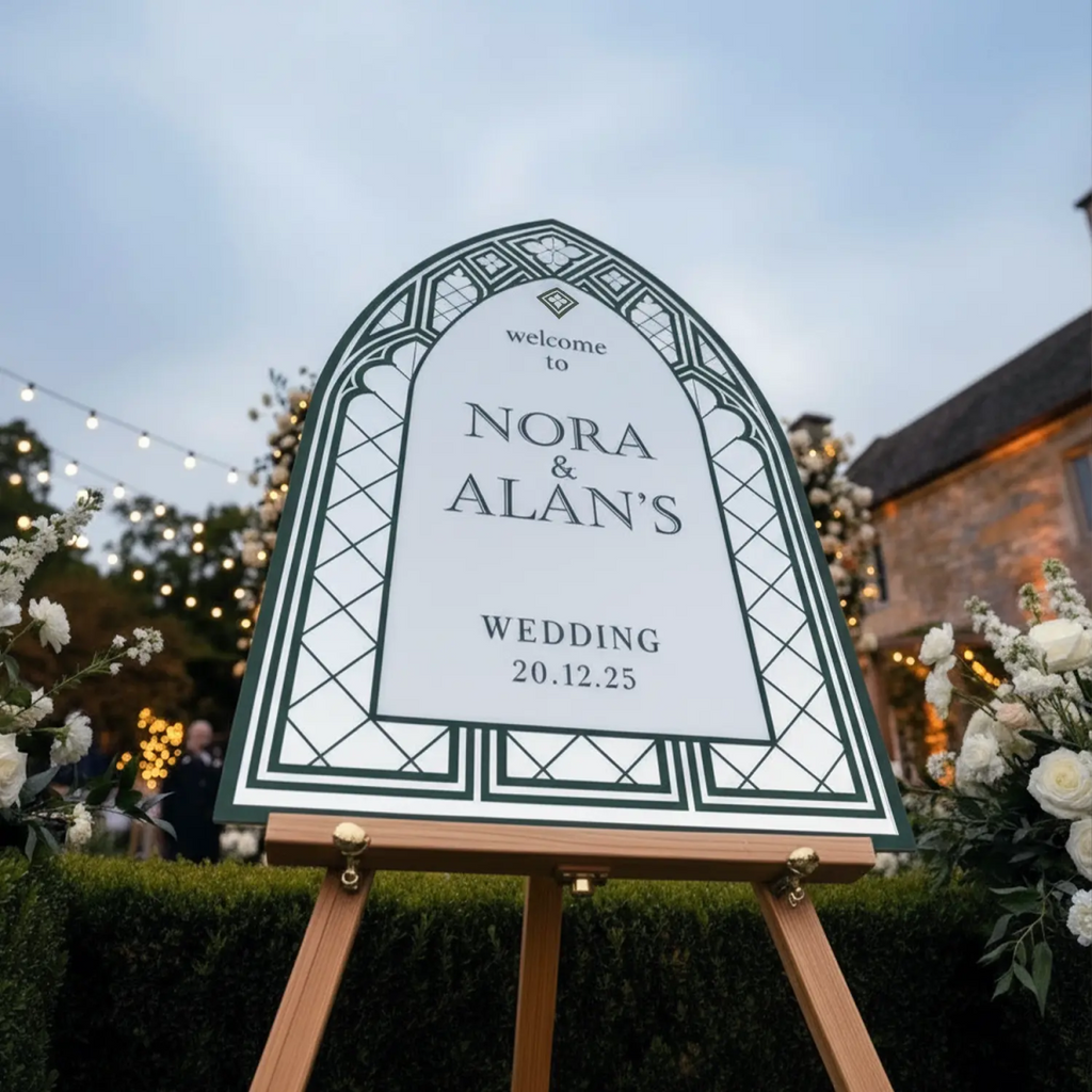 Vintage Wedding Sign, Stained Glass Wedding Welcome Sign, Sage Green Mirror Or Acrylic Wedding Entrance Sign - SpeedyOrders