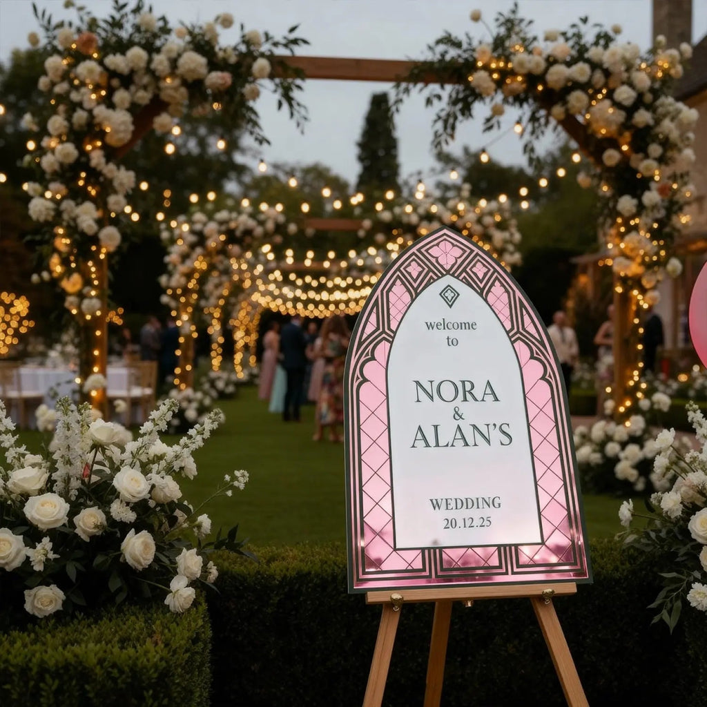 Vintage Wedding Sign, Stained Glass Wedding Welcome Sign, Sage Green Mirror Or Acrylic Wedding Entrance Sign - SpeedyOrders