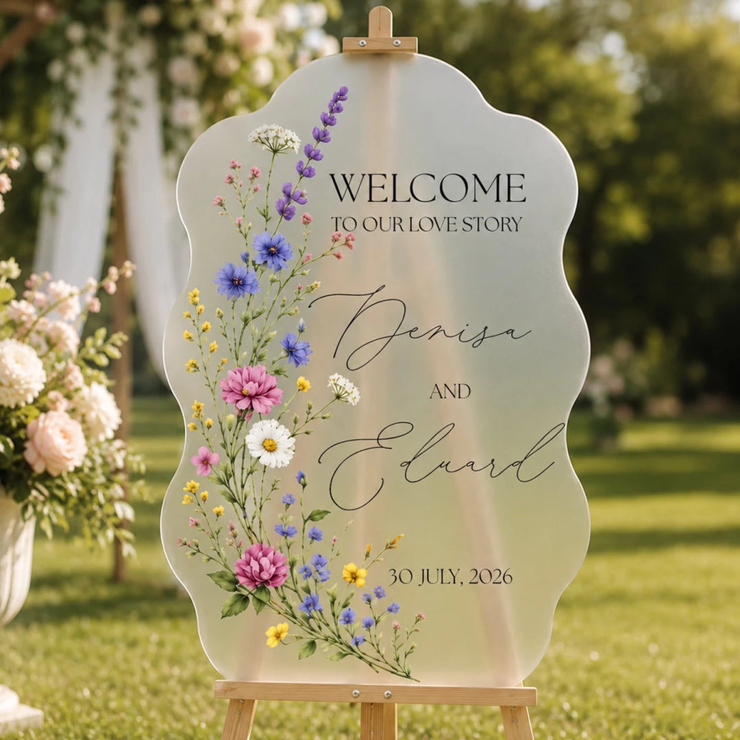 Wavy Wildflower Wedding Welcome Sign - SpeedyOrders