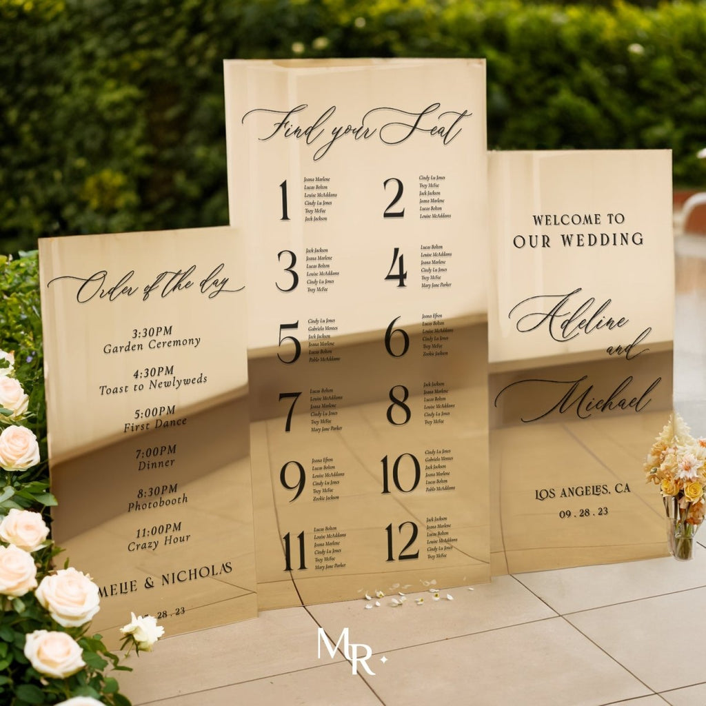 Wedding Mirror Signs, Wedding Welcome Mirror Sign Bundle, Gold Mirror Wedding Signs - SpeedyOrders