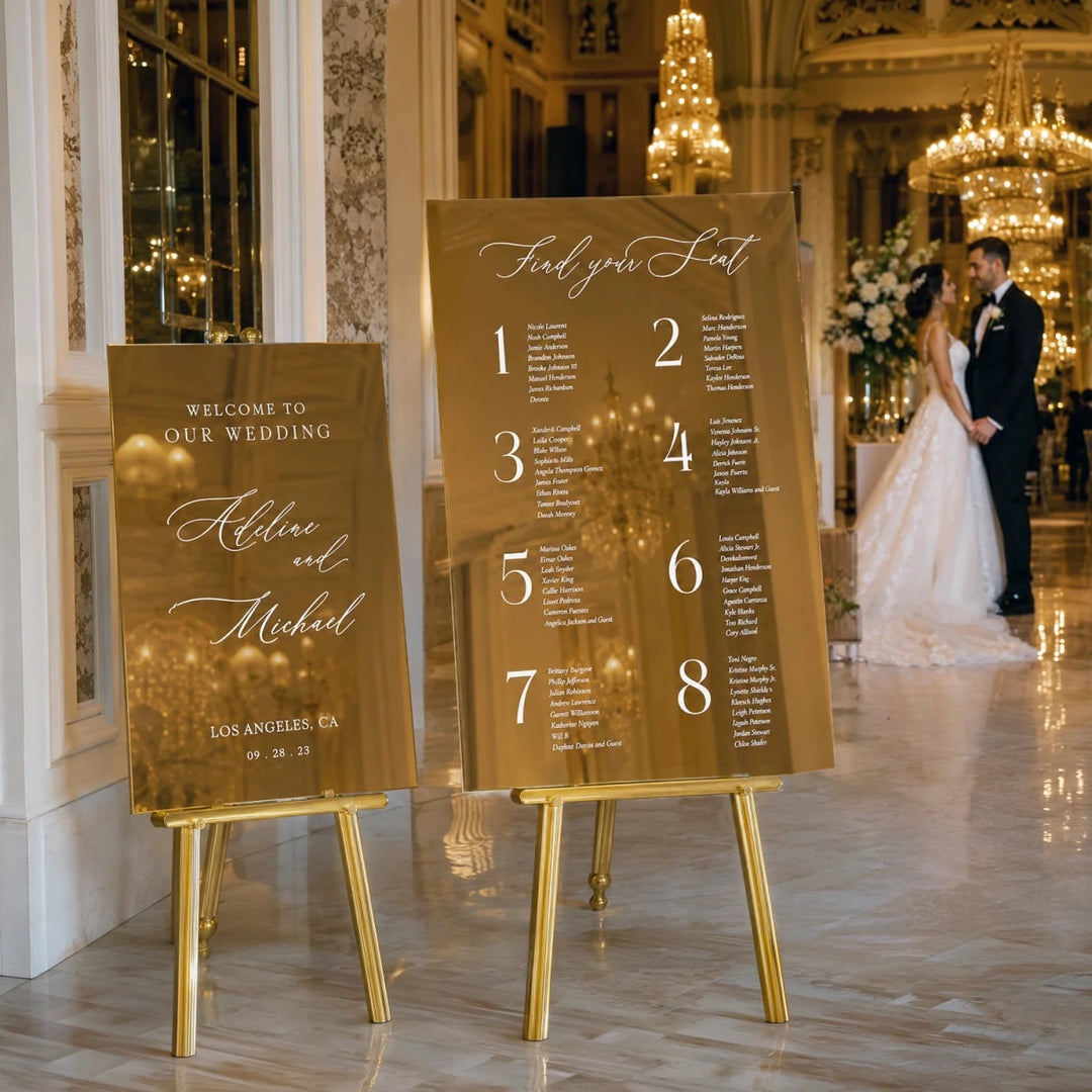 Wedding Mirror Signs, Wedding Welcome Mirror Sign Bundle, Gold Mirror Wedding Signs - SpeedyOrders