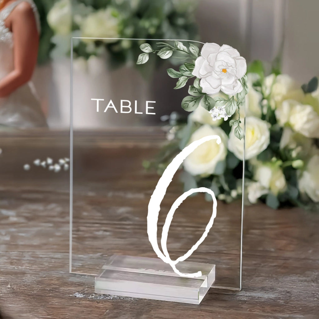 Wedding Table Numbers, Acrylic Or Mirrored Table Numbers, Floral Wedding Decorations - SpeedyOrders