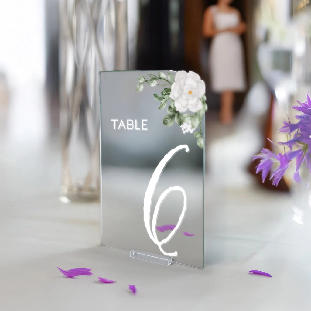 Wedding Table Numbers, Acrylic Or Mirrored Table Numbers, Floral Wedding Decorations - SpeedyOrders