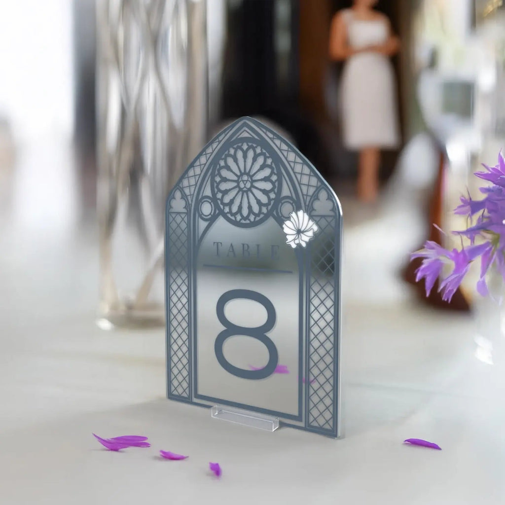 Wedding Table Numbers, Acrylic Or Mirrored Table Numbers, Vintage Stained Glass Wedding Decorations - SpeedyOrders