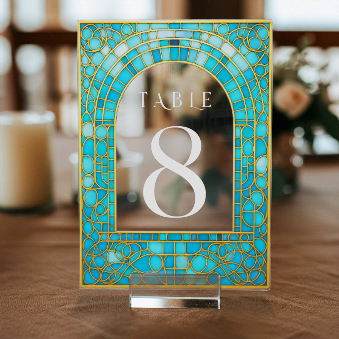 Wedding Table Numbers, Stained Glass Wedding Table Signs, Frosted Acrylic Or Mirrors Table Numbers, Wedding Table Decorations - SpeedyOrders