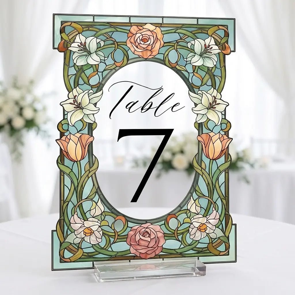 Wedding Table Numbers, Stained Glass Wedding Table Signs, Frosted Acrylic Or Mirrors Table Numbers, Wedding Table Decorations - SpeedyOrders