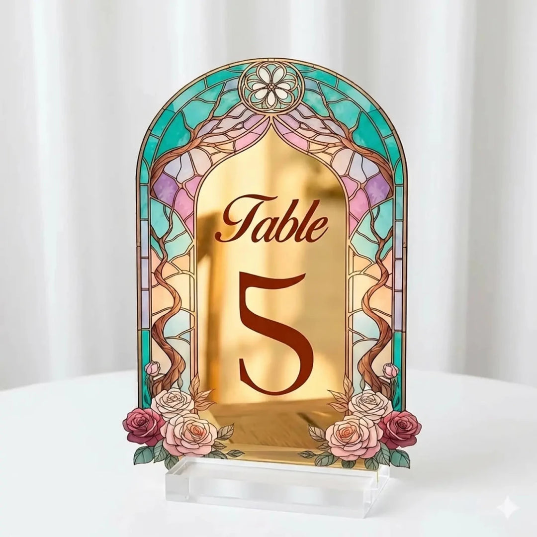 Wedding Table Numbers, Stained Glass Wedding Table Signs, Frosted Acrylic Or Mirrors Table Numbers, Wedding Table Decorations - SpeedyOrders