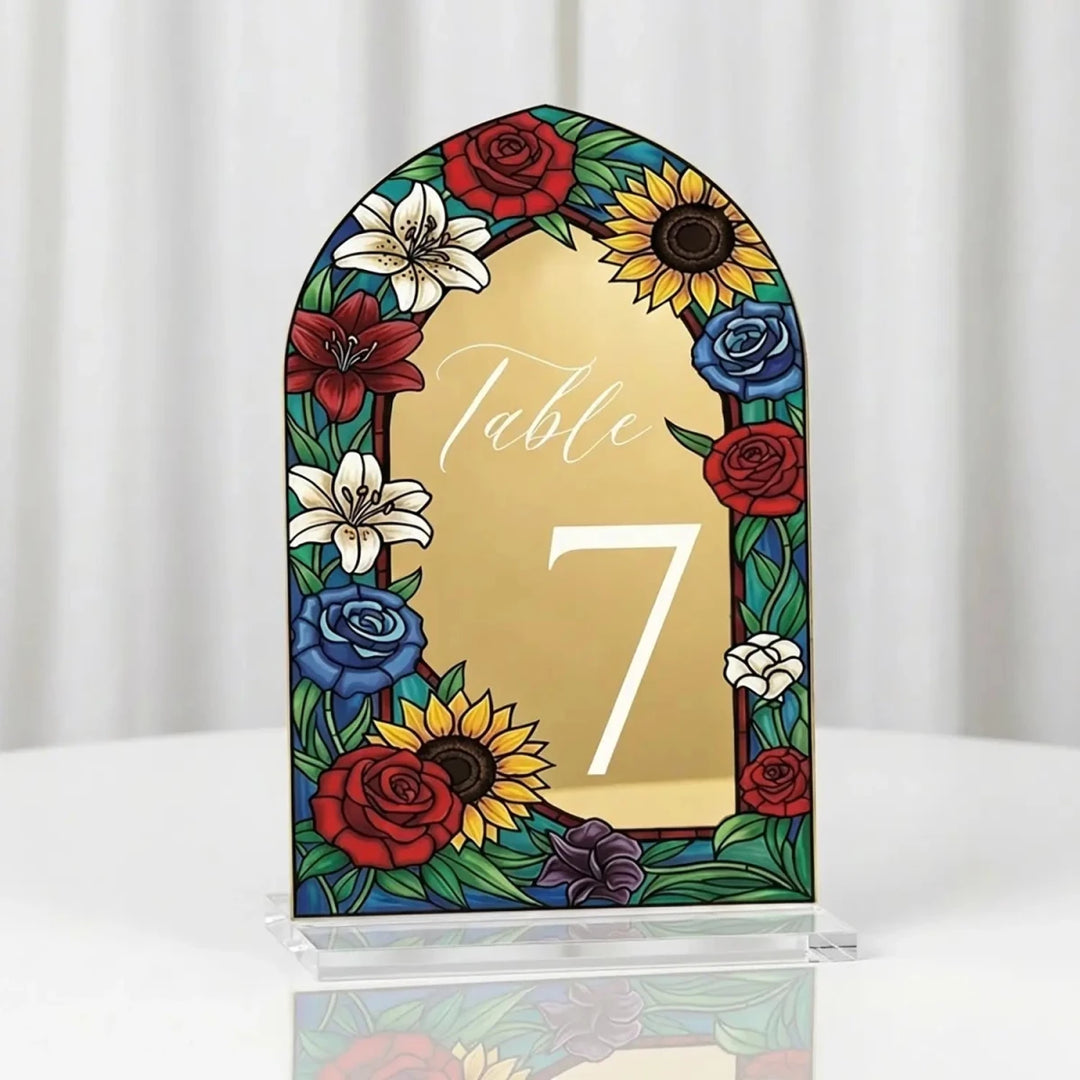 Wedding Table Numbers, Stained Glass Wedding Table Signs, Frosted Acrylic Or Mirrors Table Numbers, Wedding Table Decorations - SpeedyOrders