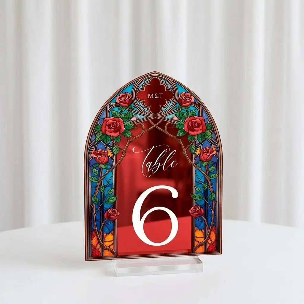 Wedding Table Numbers, Stained Glass Wedding Table Signs, Frosted Acrylic Or Mirrors Table Numbers, Wedding Table Decorations - SpeedyOrders
