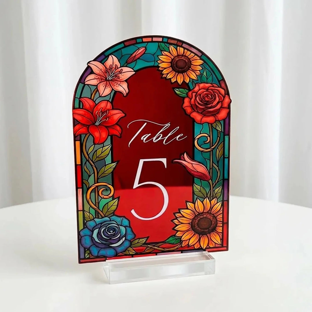 Wedding Table Numbers, Stained Glass Wedding Table Signs, Frosted Acrylic Or Mirrors Table Numbers, Wedding Table Decorations - SpeedyOrders