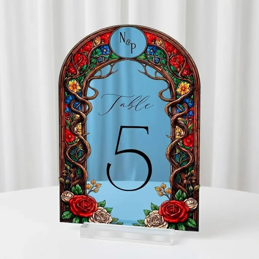 Wedding Table Numbers, Stained Glass Wedding Table Signs, Frosted Acrylic Or Mirrors Table Numbers, Wedding Table Decorations - SpeedyOrders