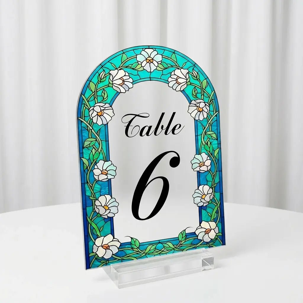 Wedding Table Numbers, Stained Glass Wedding Table Signs, Frosted Acrylic Or Mirrors Table Numbers, Wedding Table Decorations - SpeedyOrders