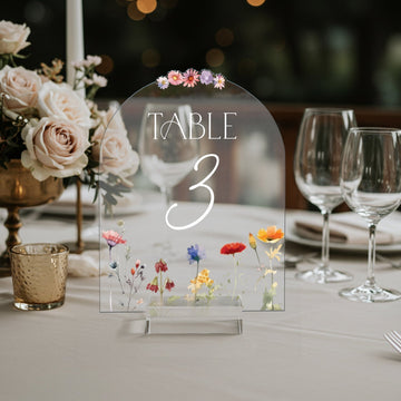 Wedding Table Numbers, Wildflowers Wedding Table Signs, Frosted Acrylic Or Mirrors Table Numbers, Wedding Table Decorations - SpeedyOrders