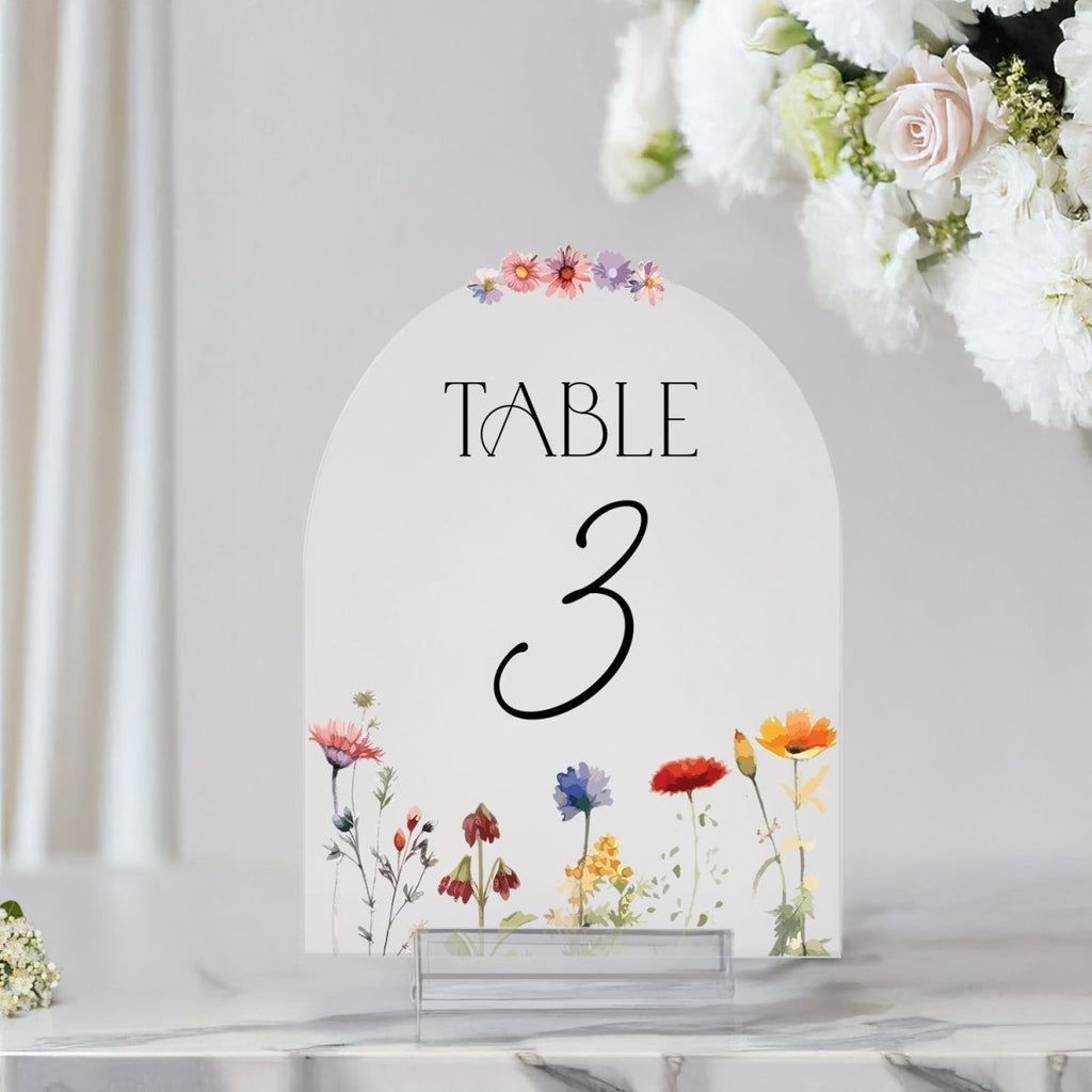 Wedding Table Numbers, Wildflowers Wedding Table Signs, Frosted Acrylic Or Mirrors Table Numbers, Wedding Table Decorations - SpeedyOrders