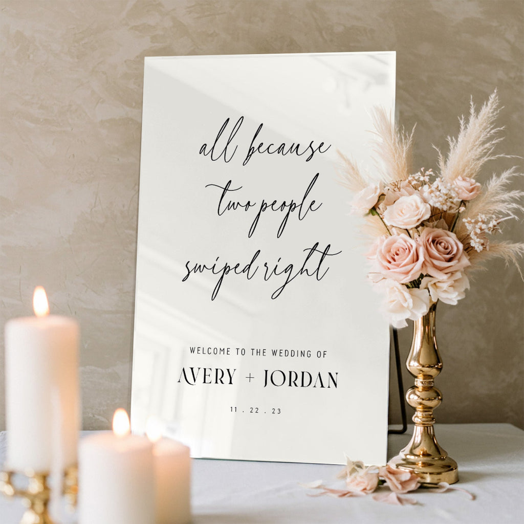 Wedding Welcome Sign, All Because Two People Swiped Right Wedding Sign - SpeedyOrders