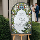 Wedding Welcome Sign, Arched Floral Stained Glass Wedding Sign - SpeedyOrders