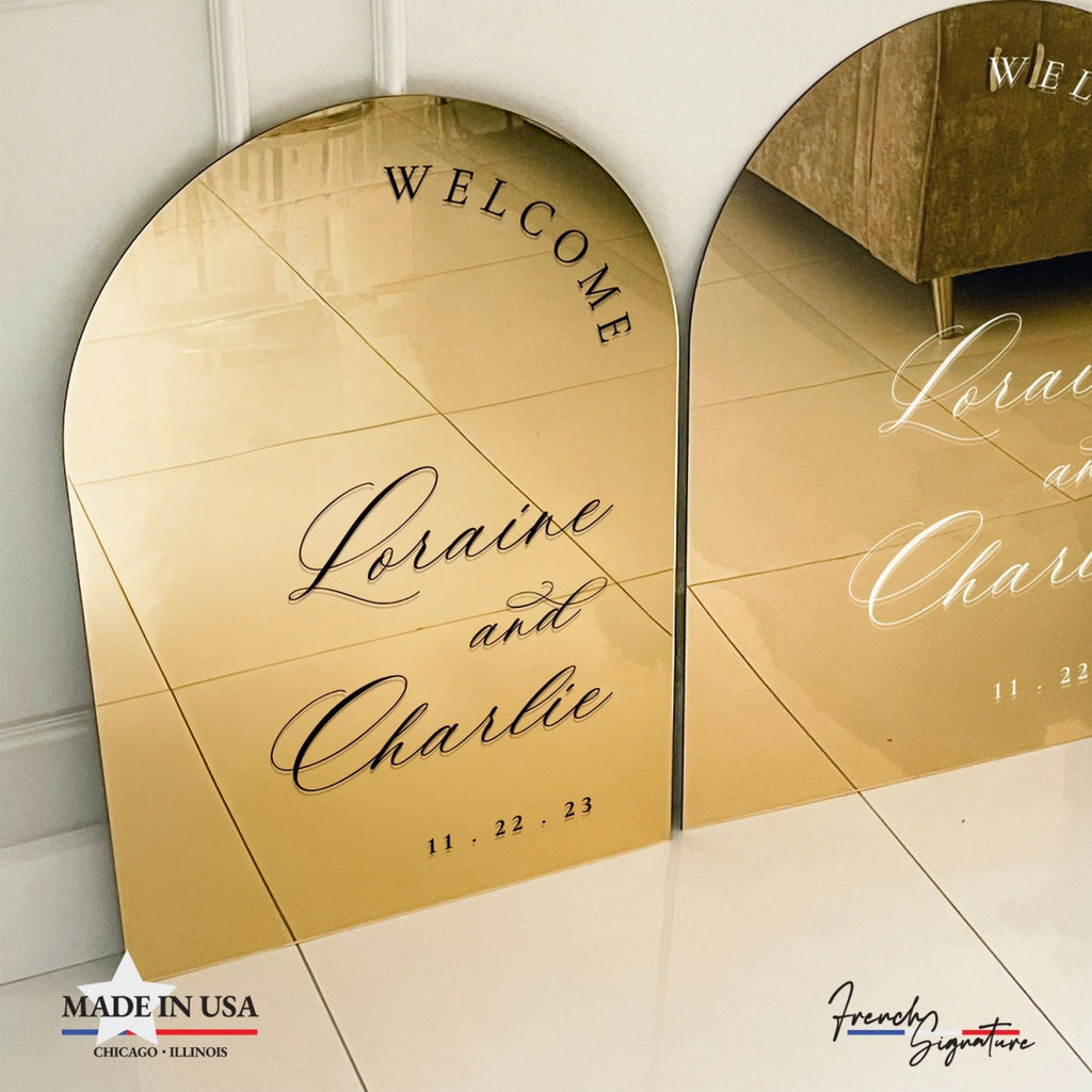Wedding Welcome Sign, Custom Arched Gold Mirror Wedding Sign - SpeedyOrders