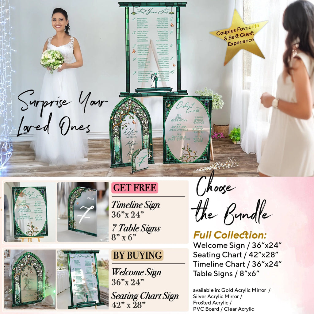 Wedding Welcome Sign, Stained Glass Wedding Entrance Sign, Custom Wildflowers Wedding Sign - SpeedyOrders