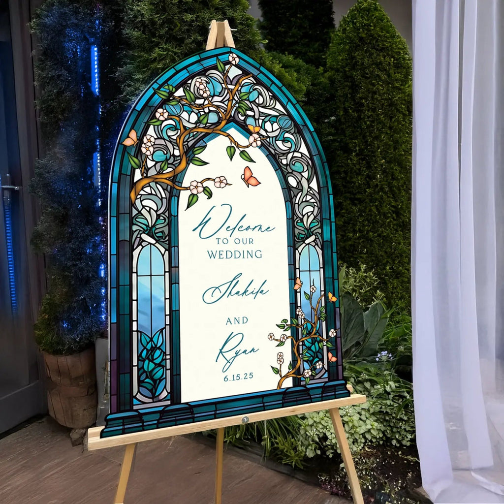 Wedding Welcome Sign, Stained Glass Wedding Entrance Sign, Custom Wildflowers Wedding Sign - SpeedyOrders