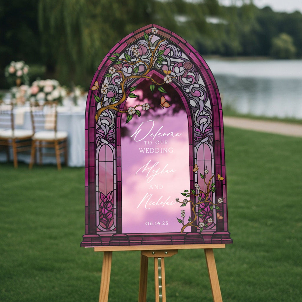Wedding Welcome Sign, Stained Glass Wedding Entrance Sign, Custom Wildflowers Wedding Sign - SpeedyOrders