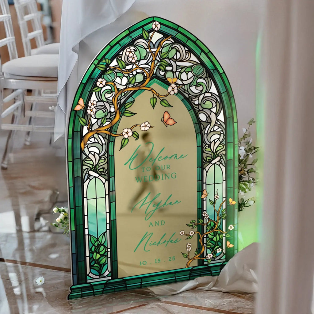 Wedding Welcome Sign, Stained Glass Wedding Entrance Sign, Custom Wildflowers Wedding Sign - SpeedyOrders