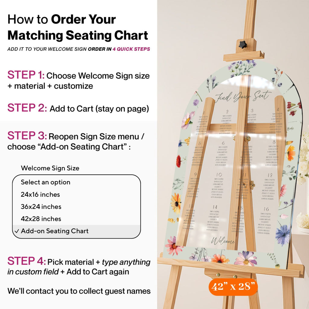 Wedding Welcome Sign, Wildflowers Wedding Sign, Floral Wedding Signage - SpeedyOrders