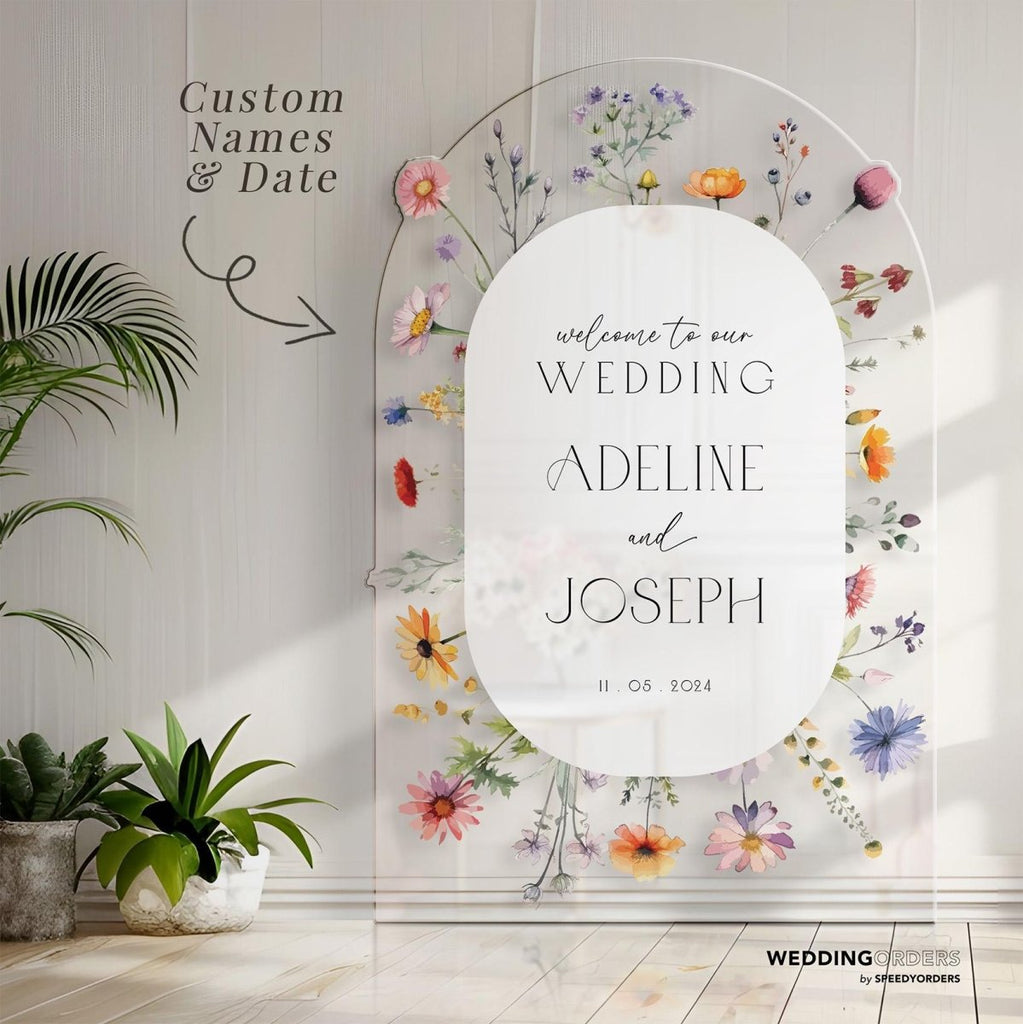 Wedding Welcome Sign, Wildflowers Wedding Sign, Floral Wedding Signage - SpeedyOrders