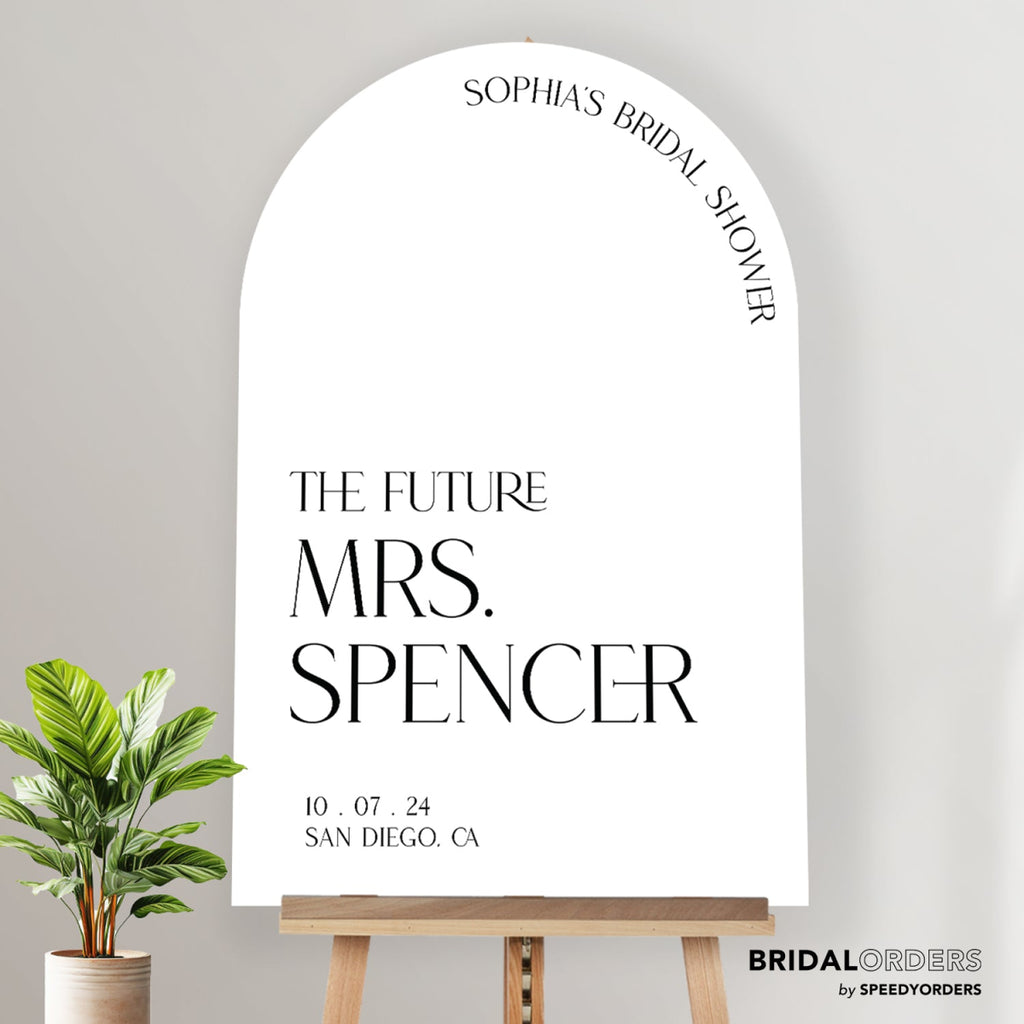 White Bridal Shower Sign, The Future Mrs Sign, Arched Bridal Shower Welcome Sign - SpeedyOrders