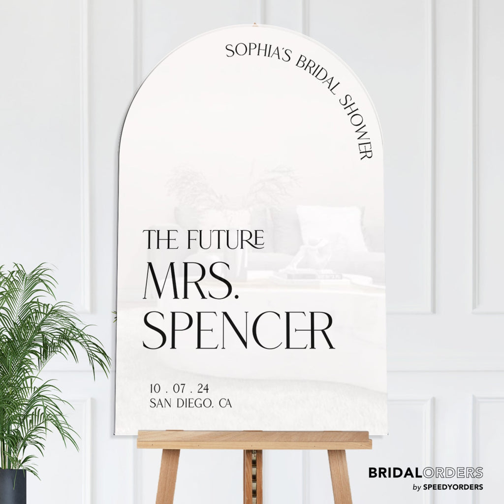 White Bridal Shower Sign, The Future Mrs Sign, Arched Bridal Shower Welcome Sign - SpeedyOrders