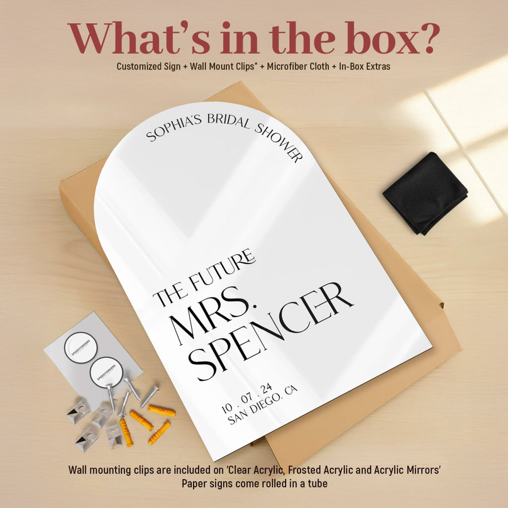 White Bridal Shower Sign, The Future Mrs Sign, Arched Bridal Shower Welcome Sign - SpeedyOrders