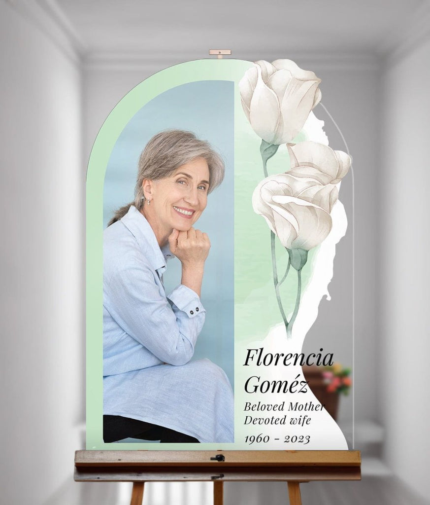 White Floral Funeral Welcome Sign with Photo - SpeedyOrders