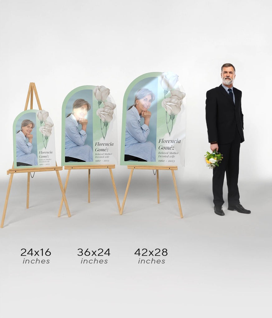 White Floral Funeral Welcome Sign with Photo - SpeedyOrders