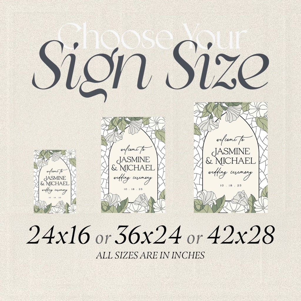 White Lillies Wedding Sign, Floral Welcome Sign with Stain Glass Style - SpeedyOrders