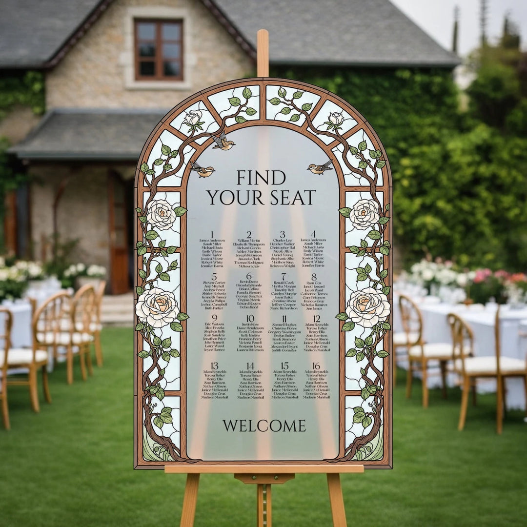 White Rose Vine Wedding Seating Chart Sign — Find Your Seat - SpeedyOrders
