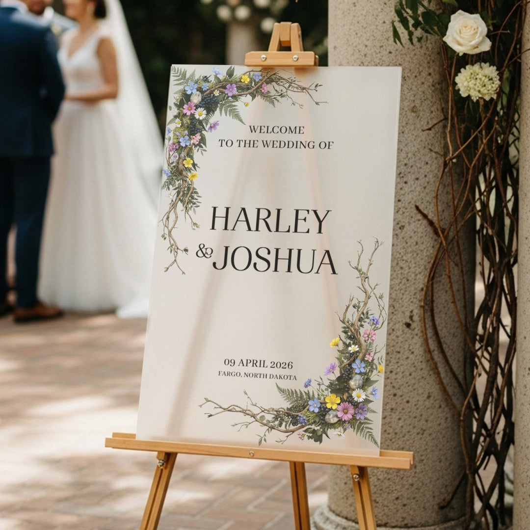 Wild Flowers Wedding Welcome Sign In Acrylic or Mirror - SpeedyOrders