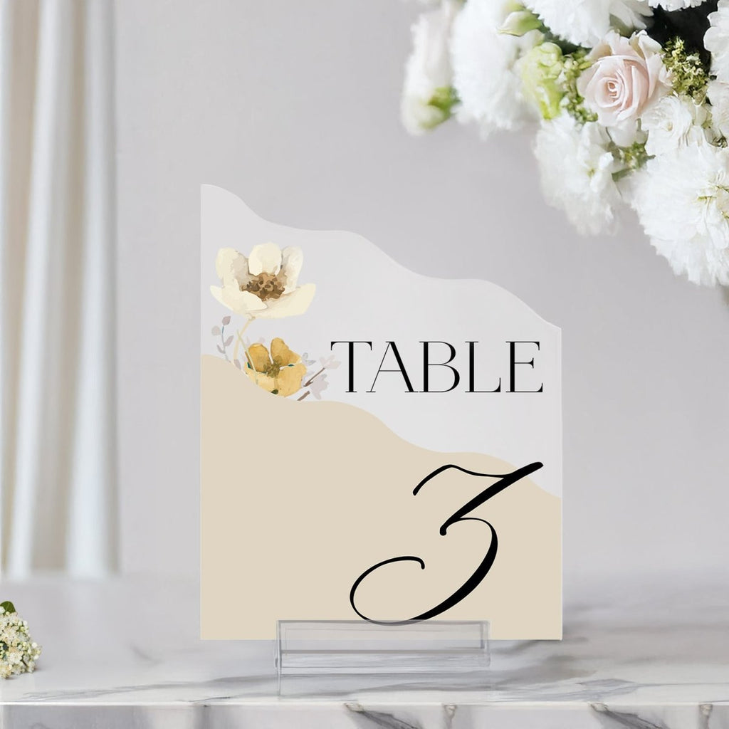 Wildflower Wedding Table Numbers, Wedding Table Signs, Frosted Acrylic Or Mirrors Table Numbers, Wildflowers Wedding Decorations - SpeedyOrders