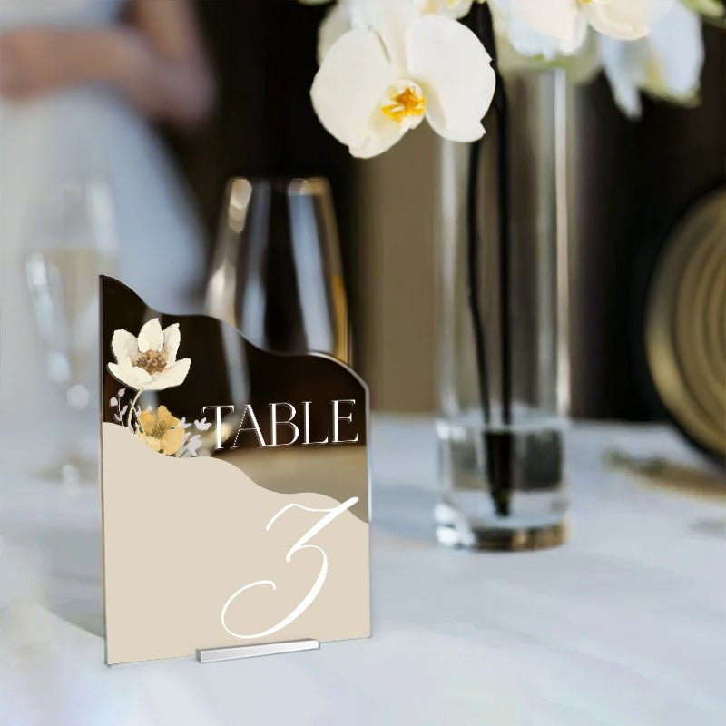 Wildflower Wedding Table Numbers, Wedding Table Signs, Frosted Acrylic Or Mirrors Table Numbers, Wildflowers Wedding Decorations - SpeedyOrders