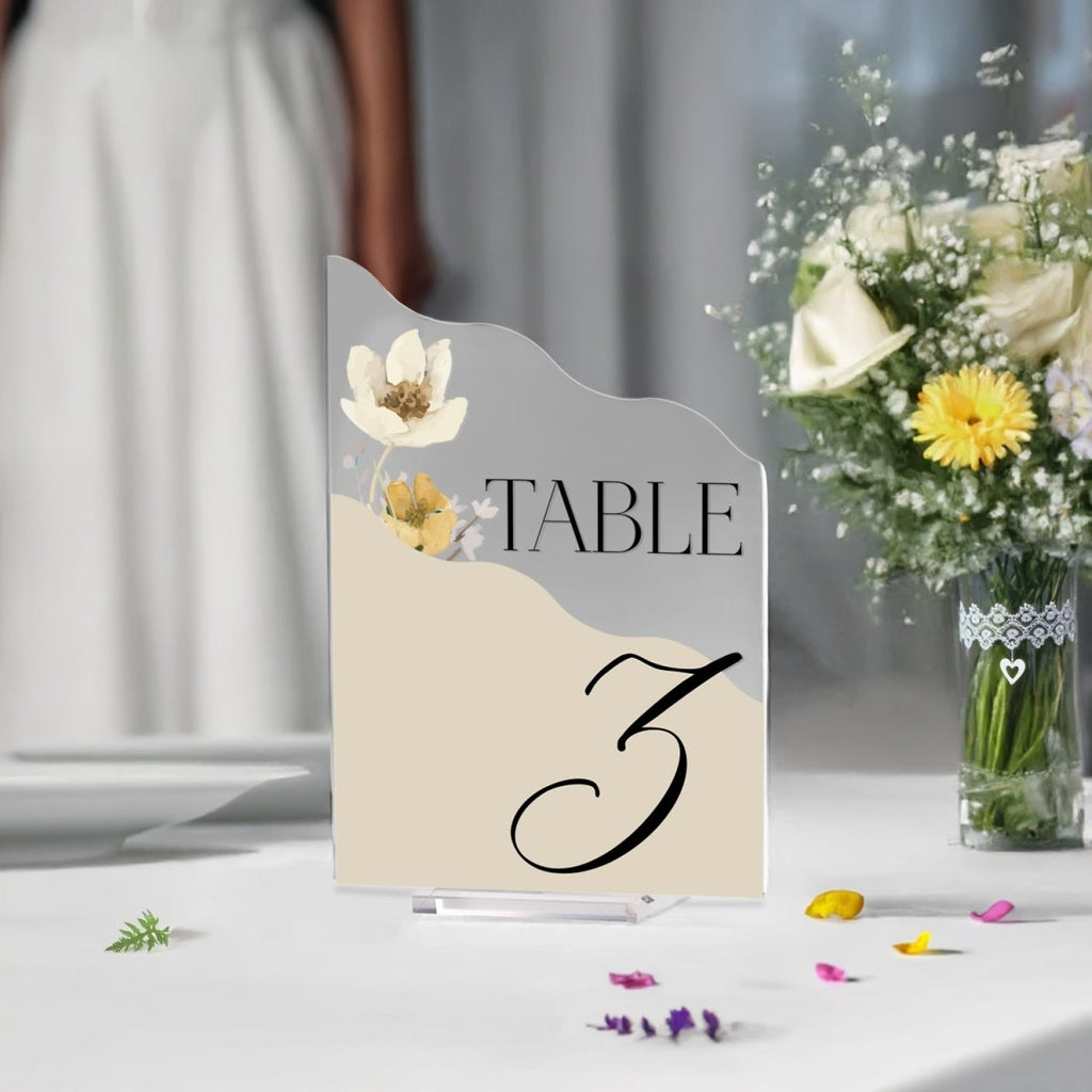 Wildflower Wedding Table Numbers, Wedding Table Signs, Frosted Acrylic Or Mirrors Table Numbers, Wildflowers Wedding Decorations - SpeedyOrders