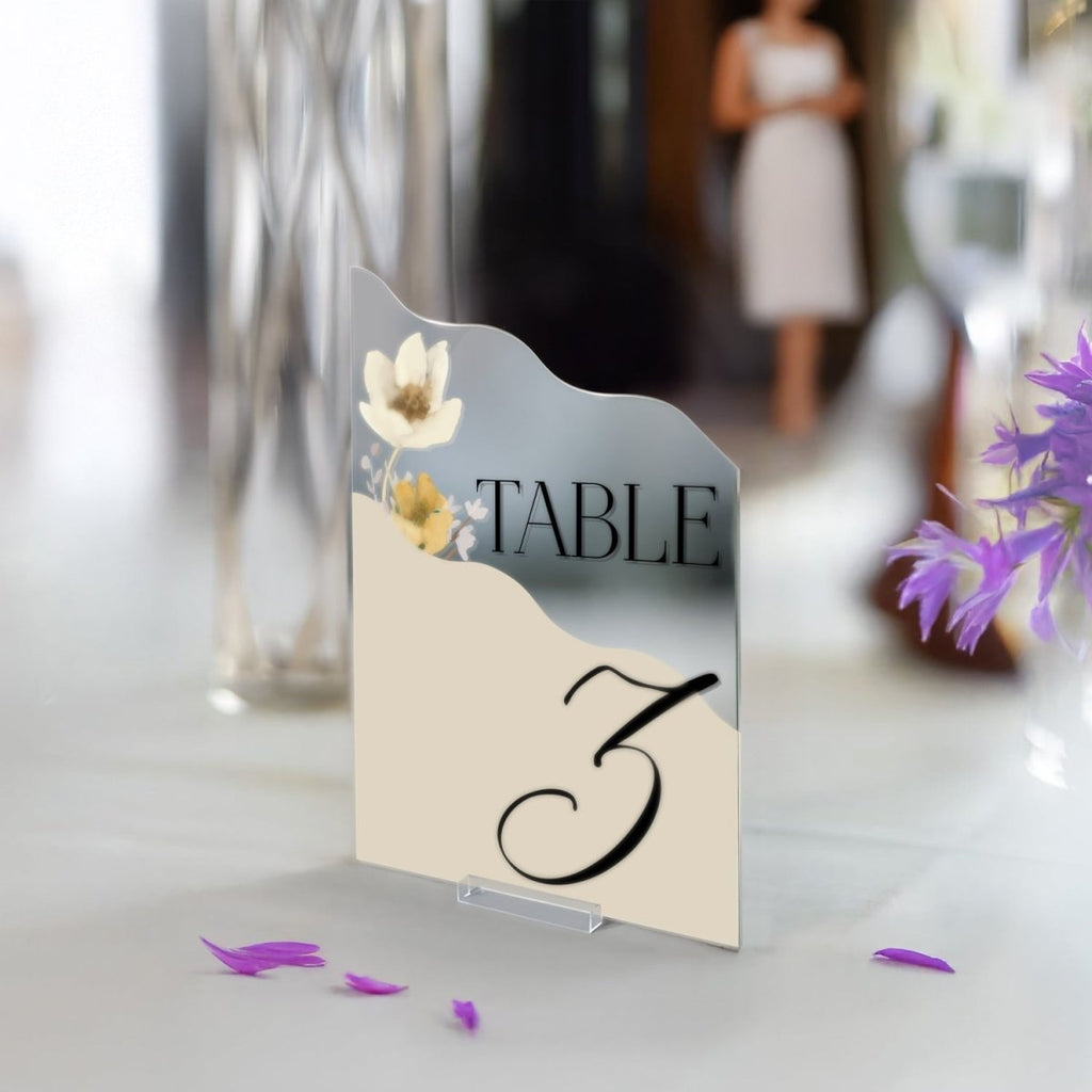 Wildflower Wedding Table Numbers, Wedding Table Signs, Frosted Acrylic Or Mirrors Table Numbers, Wildflowers Wedding Decorations - SpeedyOrders