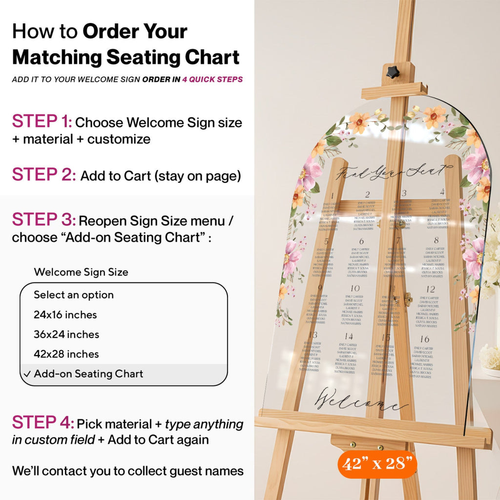 Wildflower Wedding Welcome Sign, Floral Wedding Welcome Sign, Wedding Decorations - SpeedyOrders