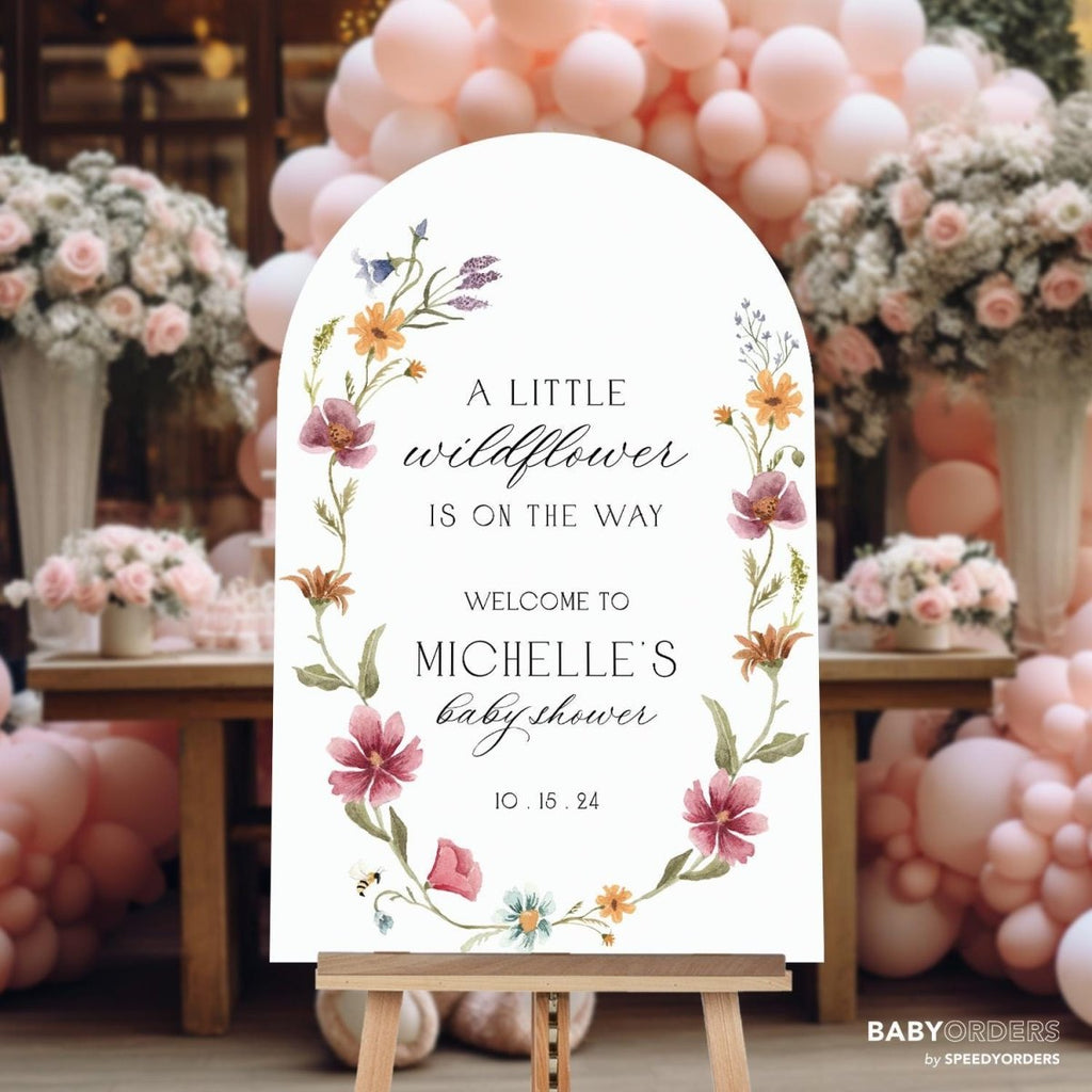 Wildflowers Baby Shower Sign, A Little Wildflower Is On The Way Baby Shower Welcome Sign - SpeedyOrders